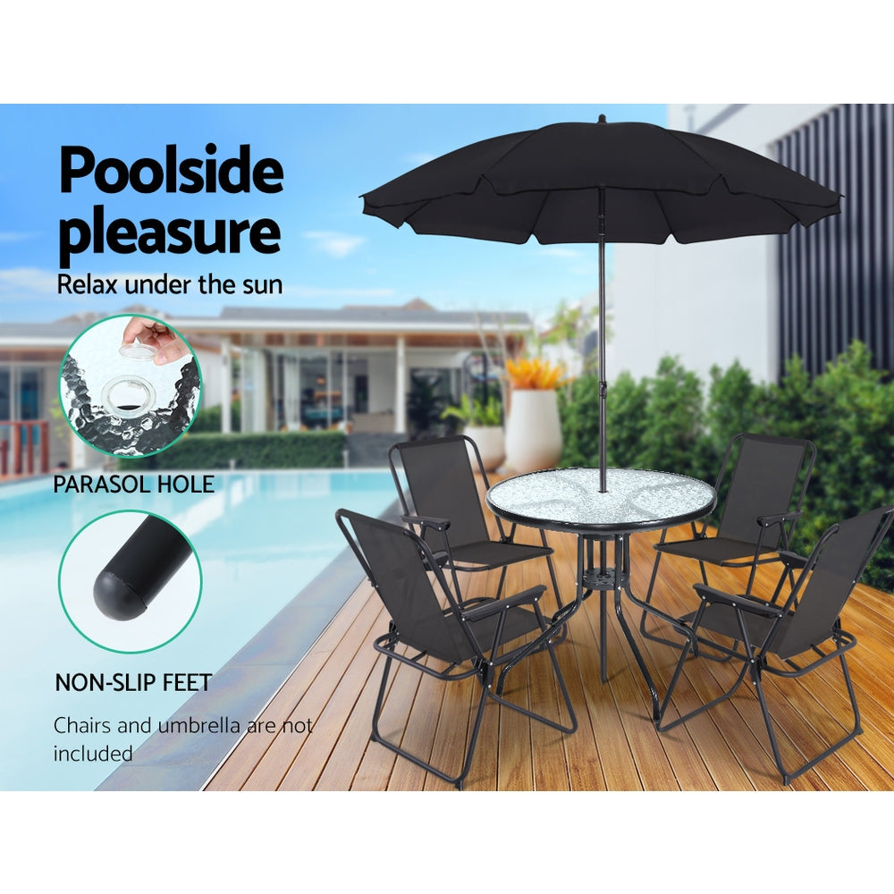 Outdoor Tables: Gardeon Outdoor Bar Table Glass Cafe Table Steel Side Parasol Hole