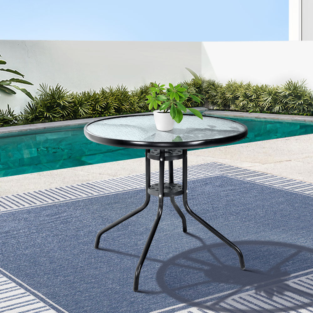 Outdoor Tables: Gardeon Outdoor Bar Table Glass Cafe Table Steel Side Parasol Hole