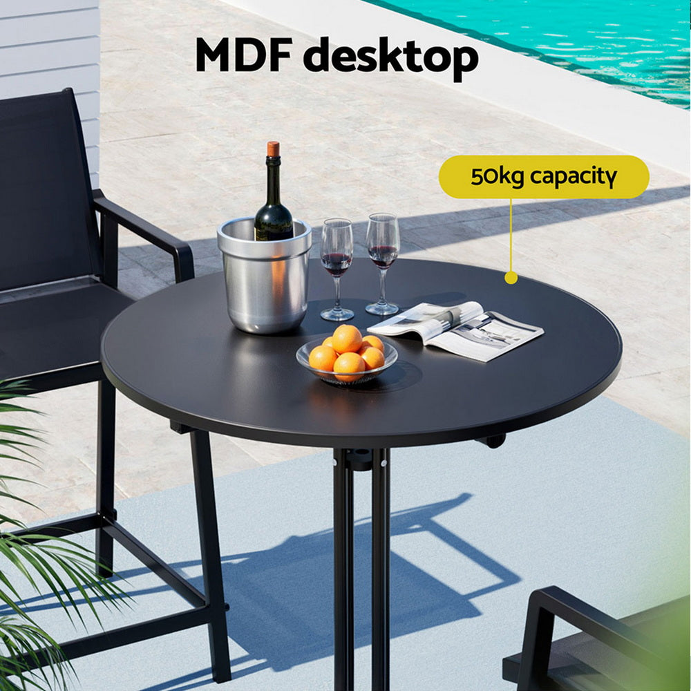 Table & Bar Stools: Gardeon Outdoor Bar Table Round Folding Desk Top 109cm Patio Furniture Black