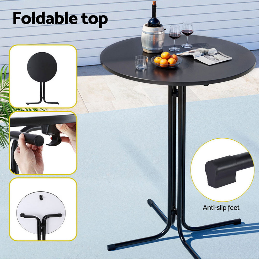 Table & Bar Stools: Gardeon Outdoor Bar Table Round Folding Desk Top 109cm Patio Furniture Black