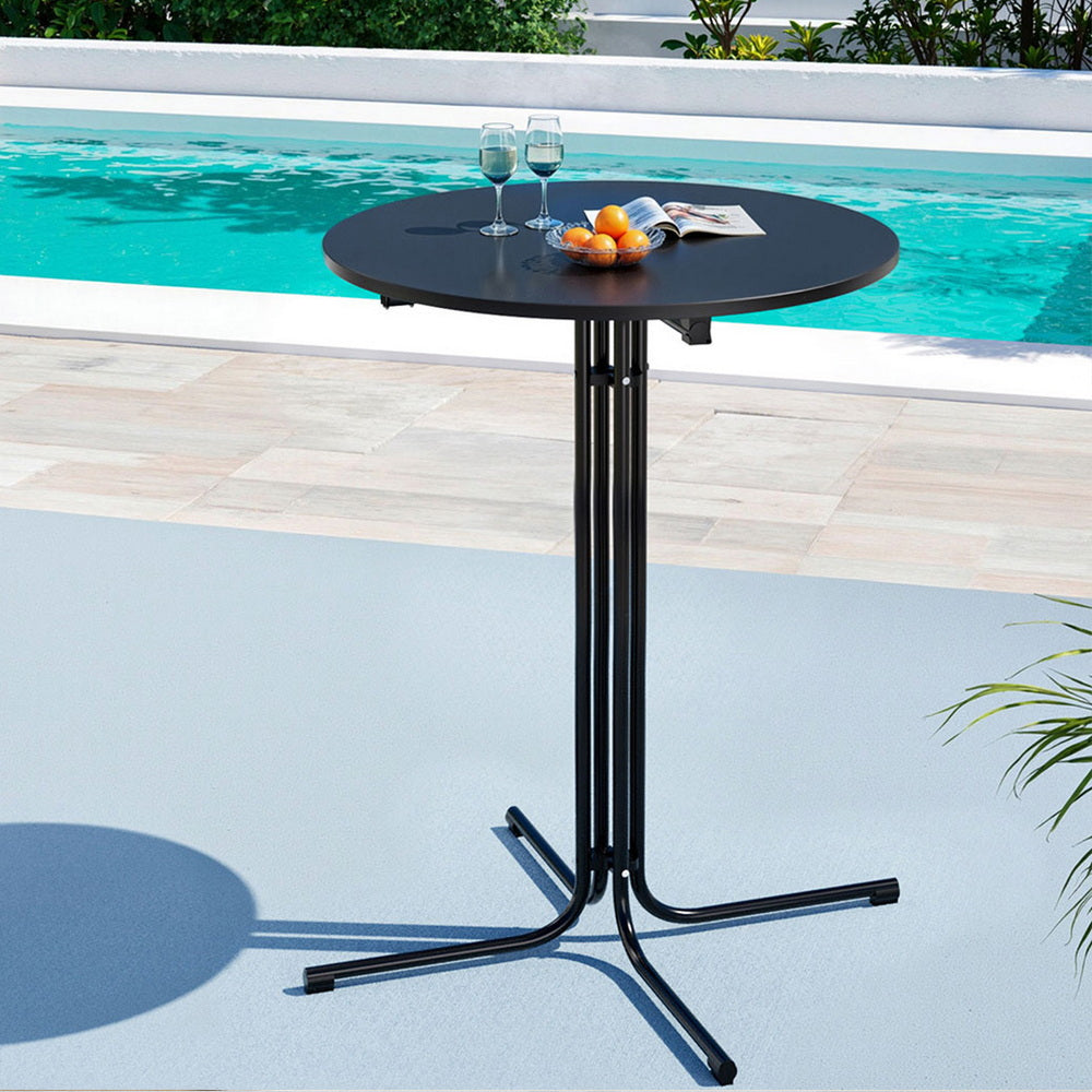 Table & Bar Stools: Gardeon Outdoor Bar Table Round Folding Desk Top 109cm Patio Furniture Black