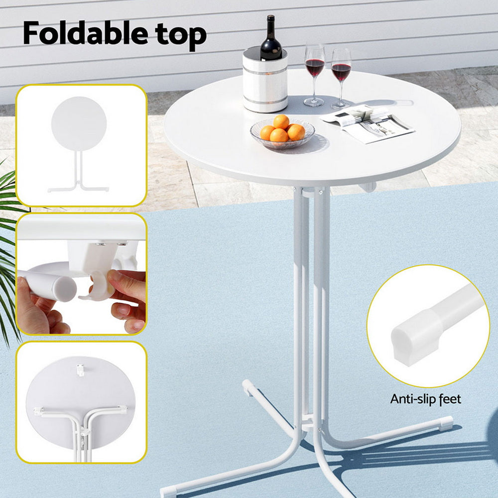 Table & Bar Stools: Gardeon Outdoor Bar Table Round Folding Desk Top 109cm Patio Furniture White