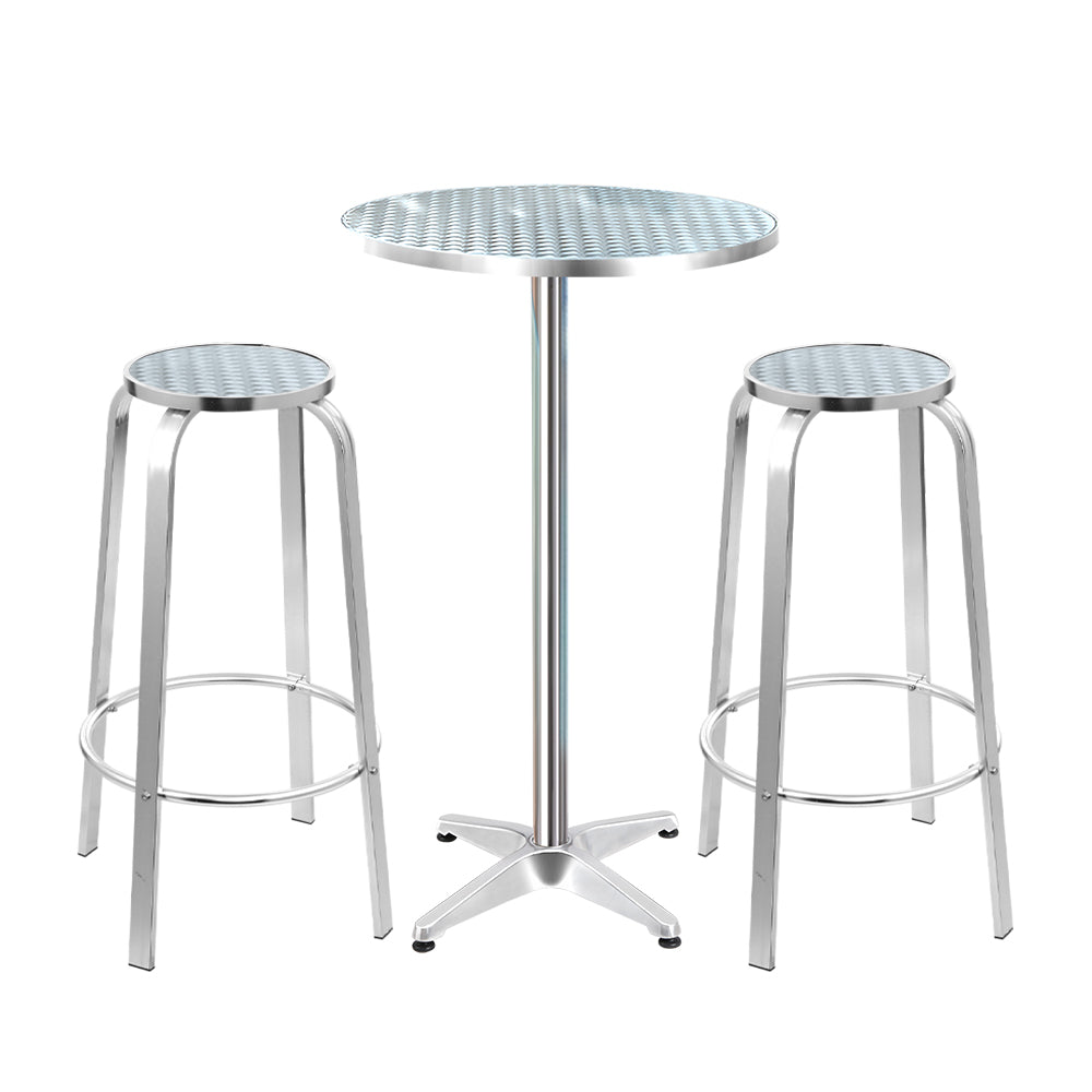 Outdoor Dining Sets: Gardeon 3-Piece Outdoor Bar Set Bistro Table Stools Adjustable Round Cafe