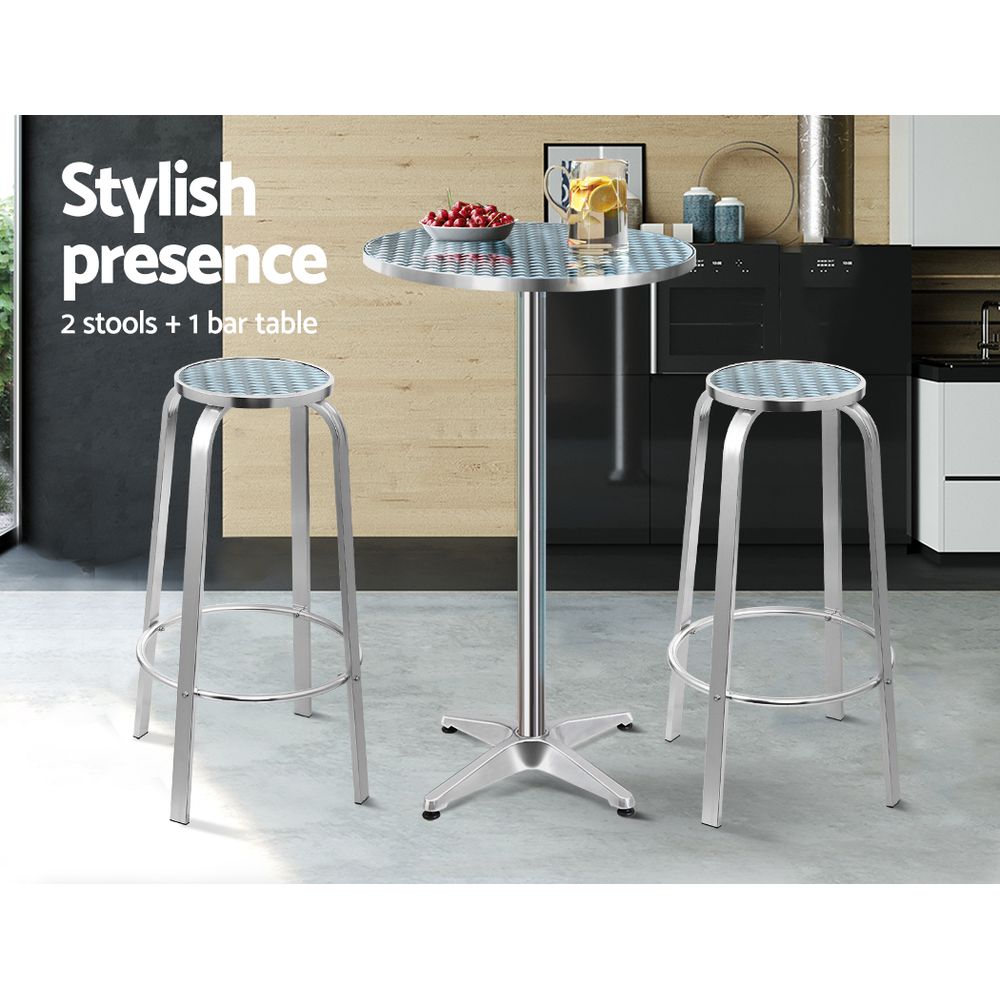 Outdoor Dining Sets: Gardeon 3-Piece Outdoor Bar Set Bistro Table Stools Adjustable Round Cafe