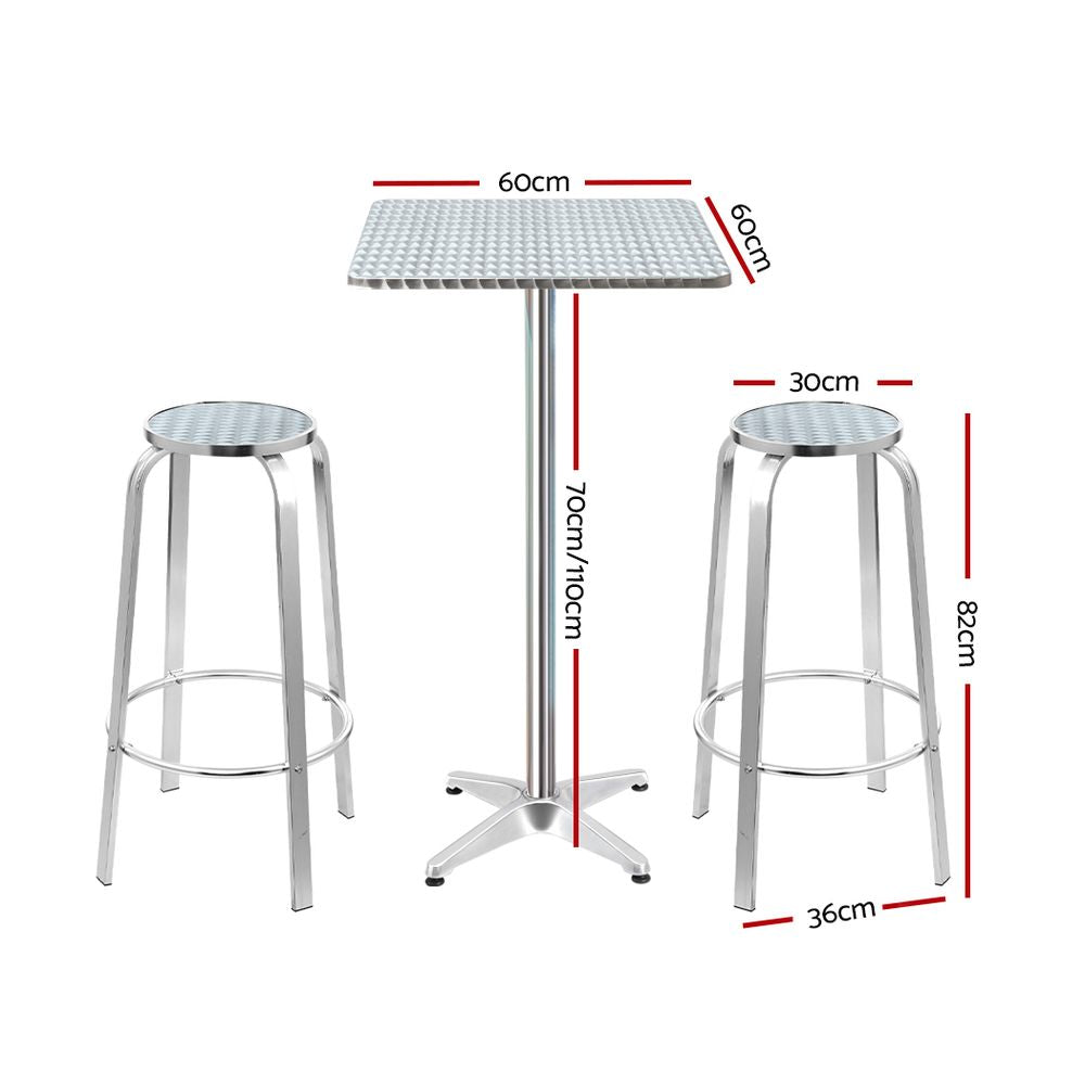Table & Bar Stools: Gardeon 3-Piece Outdoor Bar Set Bistro Table Stools Adjustable Square Cafe