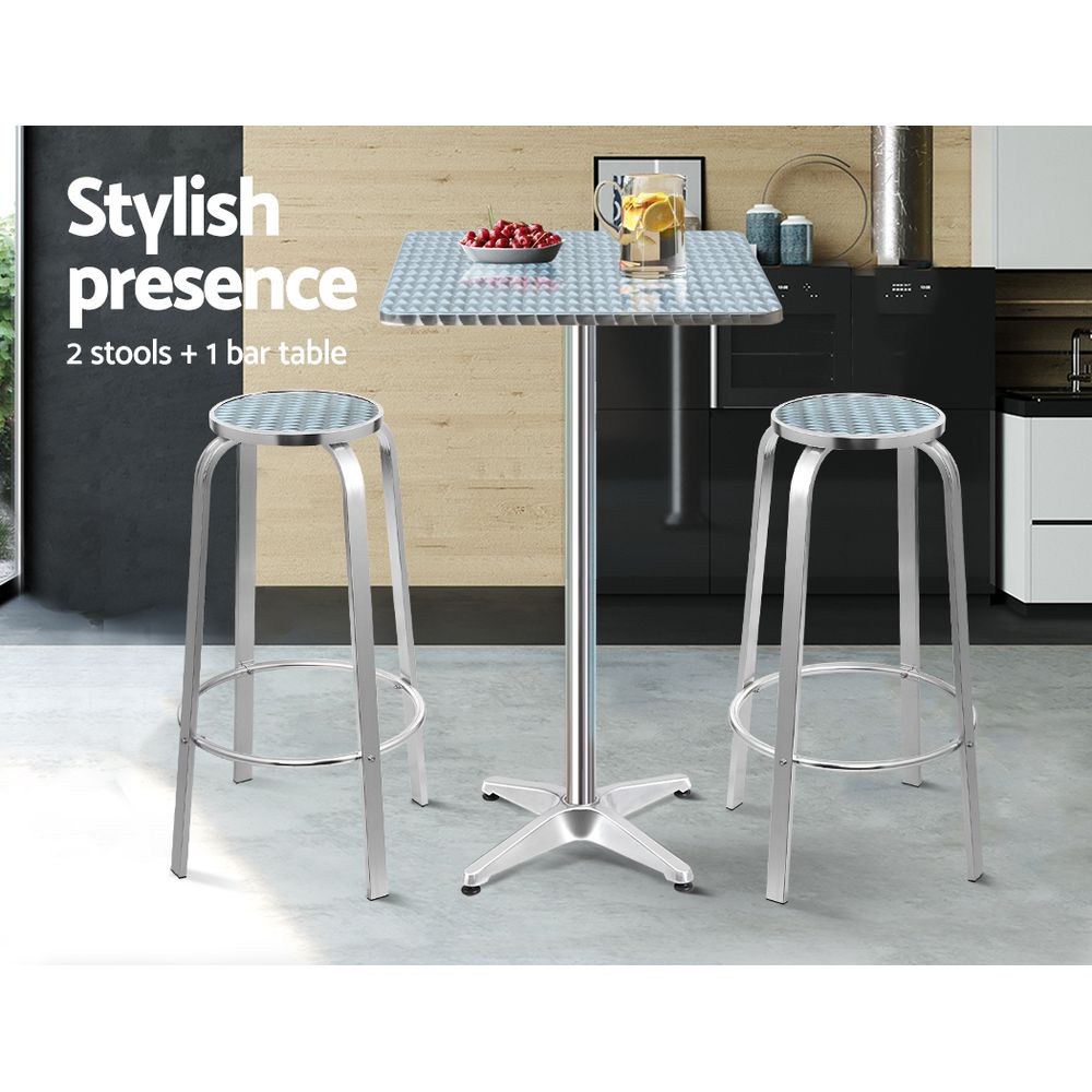 Table & Bar Stools: Gardeon 3-Piece Outdoor Bar Set Bistro Table Stools Adjustable Square Cafe