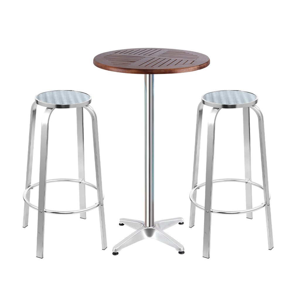 Table & Bar Stools: Gardeon 3-Piece Outdoor Bar Set Bistro Table Stools Adjustable Wooden Cafe