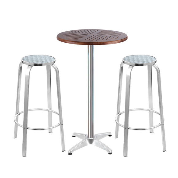 Gardeon 3-Piece Outdoor Bar Set Bistro Table Stools Adjustable Wooden Cafe