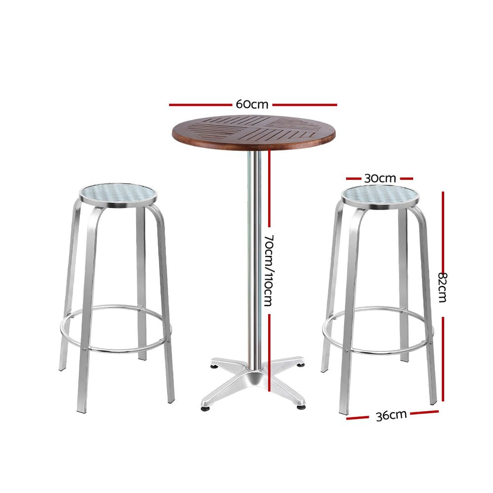 Table & Bar Stools: Gardeon 3-Piece Outdoor Bar Set Bistro Table Stools Adjustable Wooden Cafe