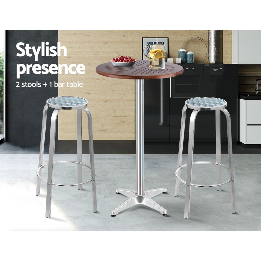 Table & Bar Stools: Gardeon 3-Piece Outdoor Bar Set Bistro Table Stools Adjustable Wooden Cafe