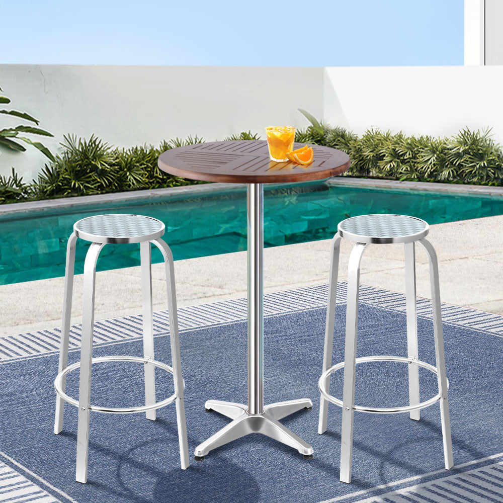 Table & Bar Stools: Gardeon 3-Piece Outdoor Bar Set Bistro Table Stools Adjustable Wooden Cafe