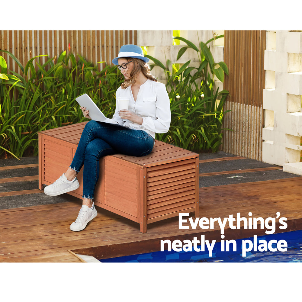 Outdoor Chairs: Gardeon Outdoor Storage Bench Box 210L Wooden Patio Furniture Garden Chair Seat