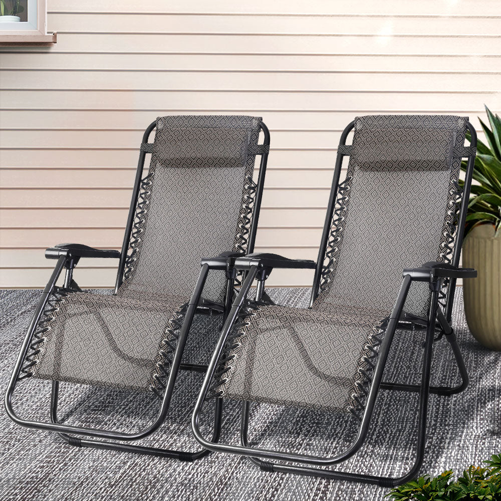 Outdoor Chairs: Gardeon 2PC Zero Gravity Chair Folding Outdoor Recliner Adjustable Sun Lounge Camping Beige