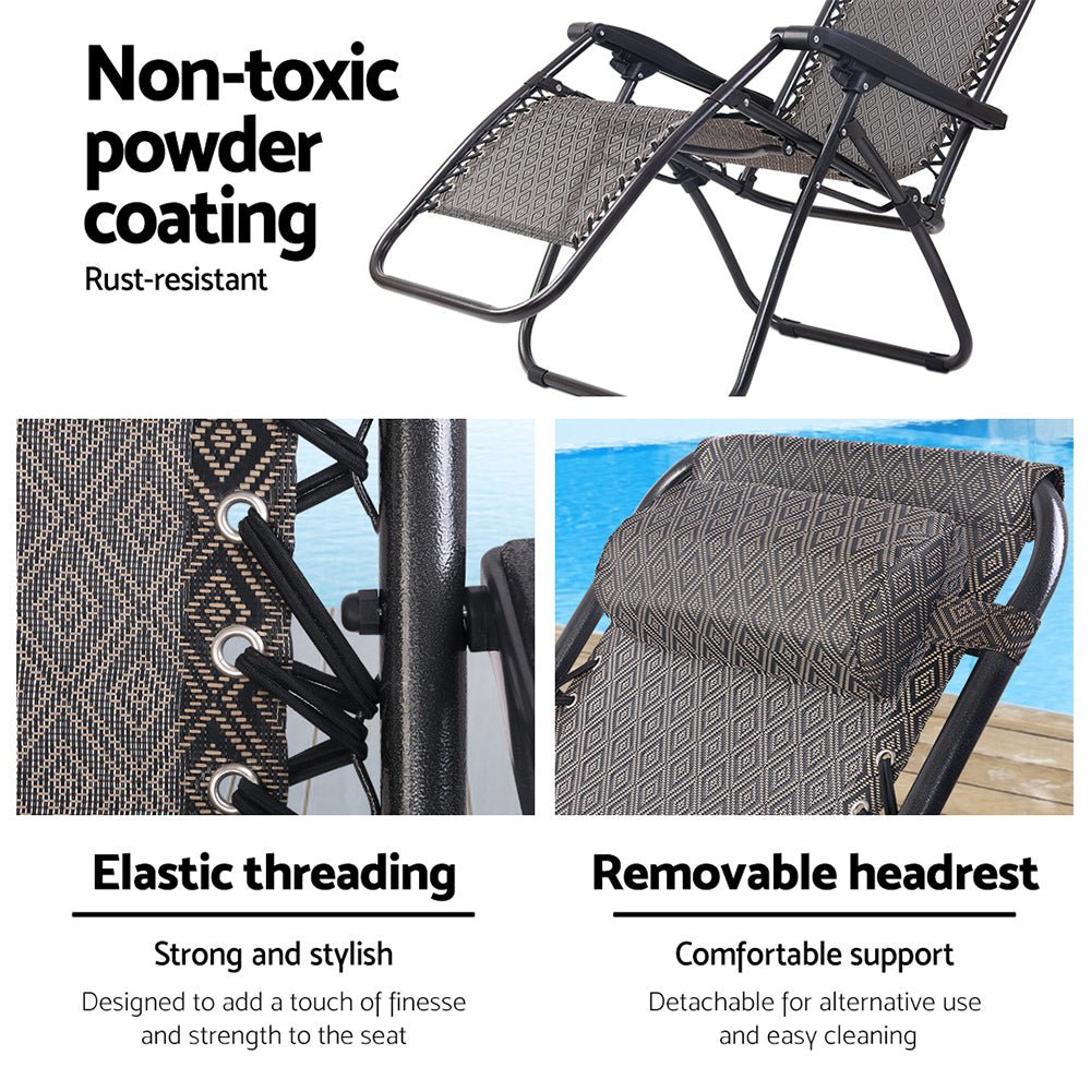 Outdoor Chairs: Gardeon 2PC Zero Gravity Chair Folding Outdoor Recliner Adjustable Sun Lounge Camping Beige