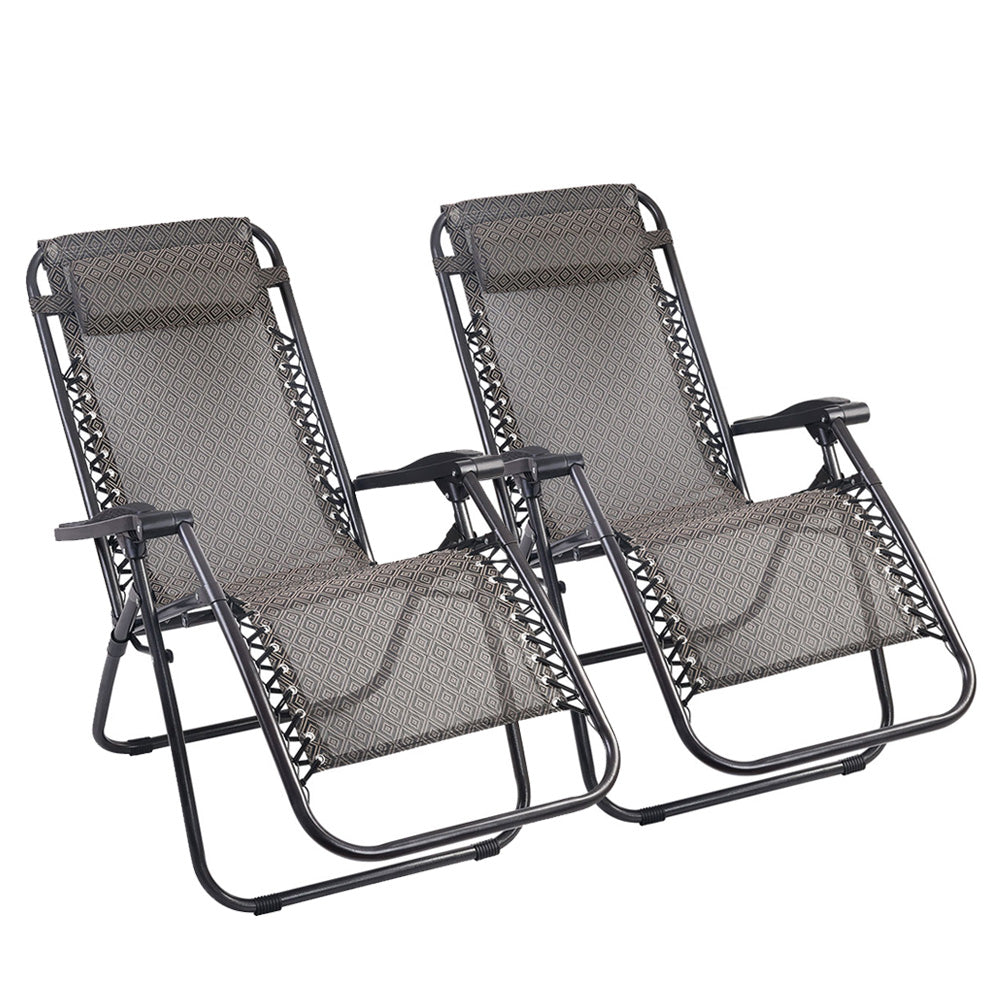 Outdoor Chairs: Gardeon 2PC Zero Gravity Chair Folding Outdoor Recliner Adjustable Sun Lounge Camping Beige