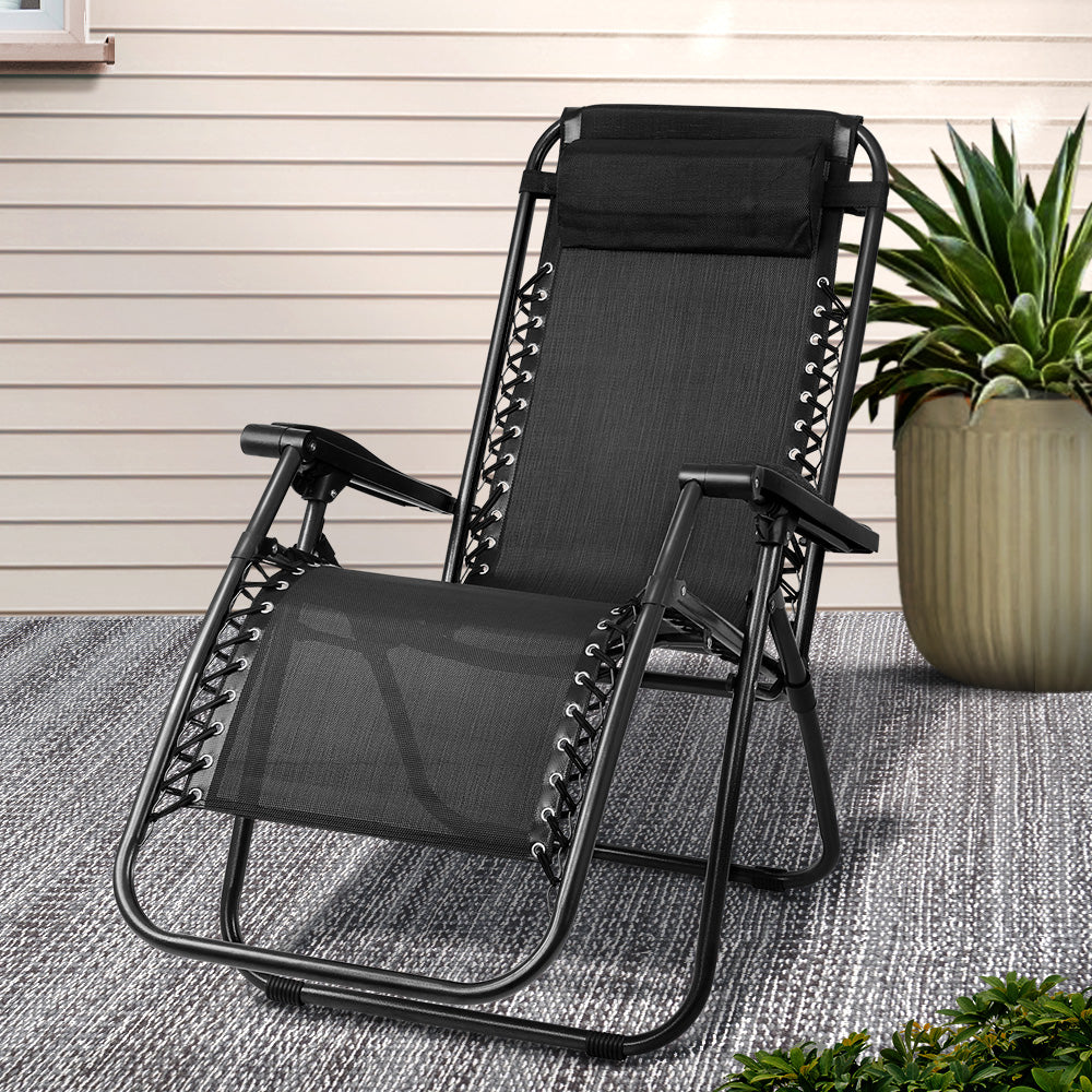Outdoor Chairs: Gardeon Zero Gravity Chair Folding Outdoor Recliner Adjustable Sun Lounge Camping Black