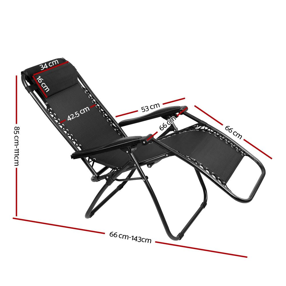 Outdoor Chairs: Gardeon Zero Gravity Chair Folding Outdoor Recliner Adjustable Sun Lounge Camping Black