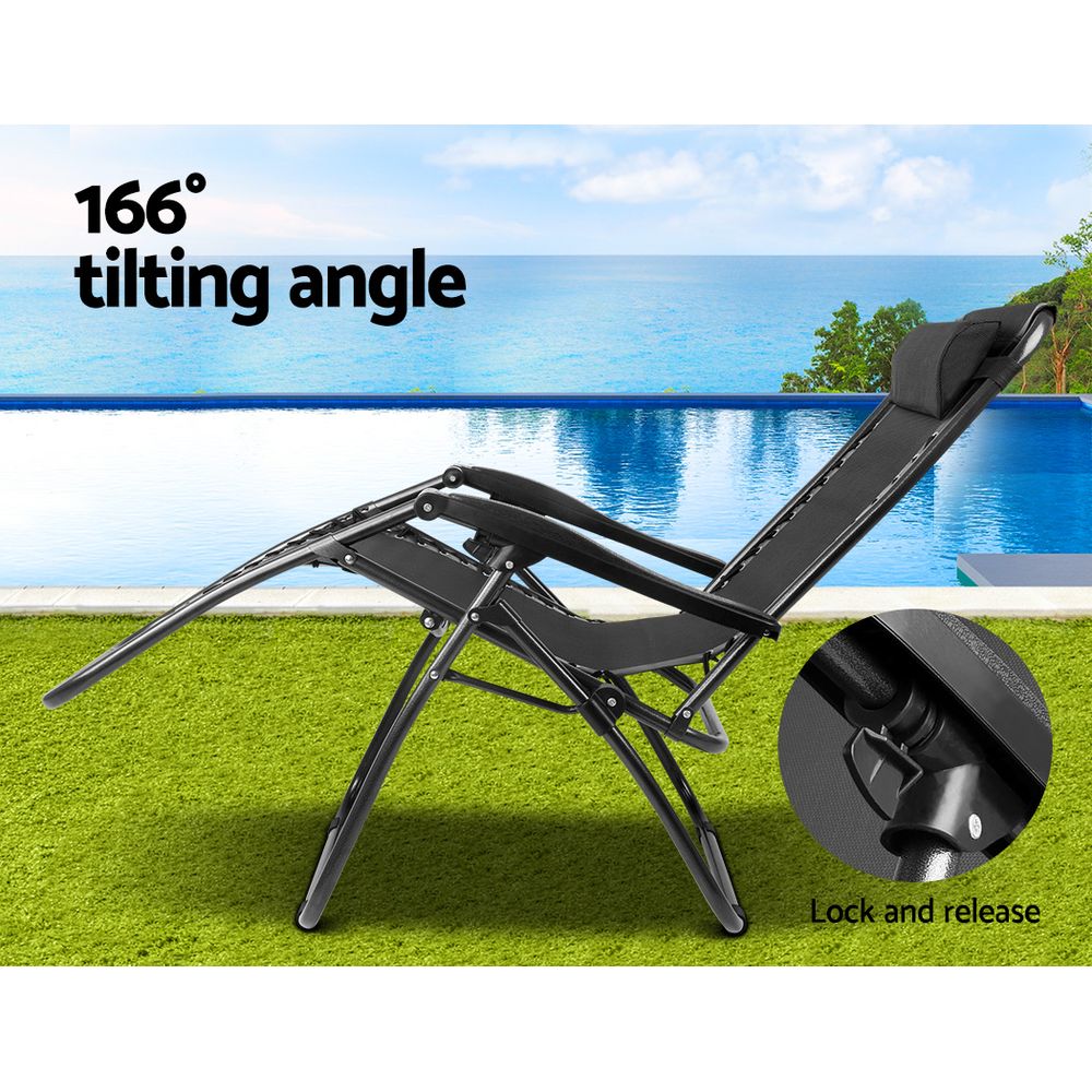 Outdoor Chairs: Gardeon Zero Gravity Chair Folding Outdoor Recliner Adjustable Sun Lounge Camping Black