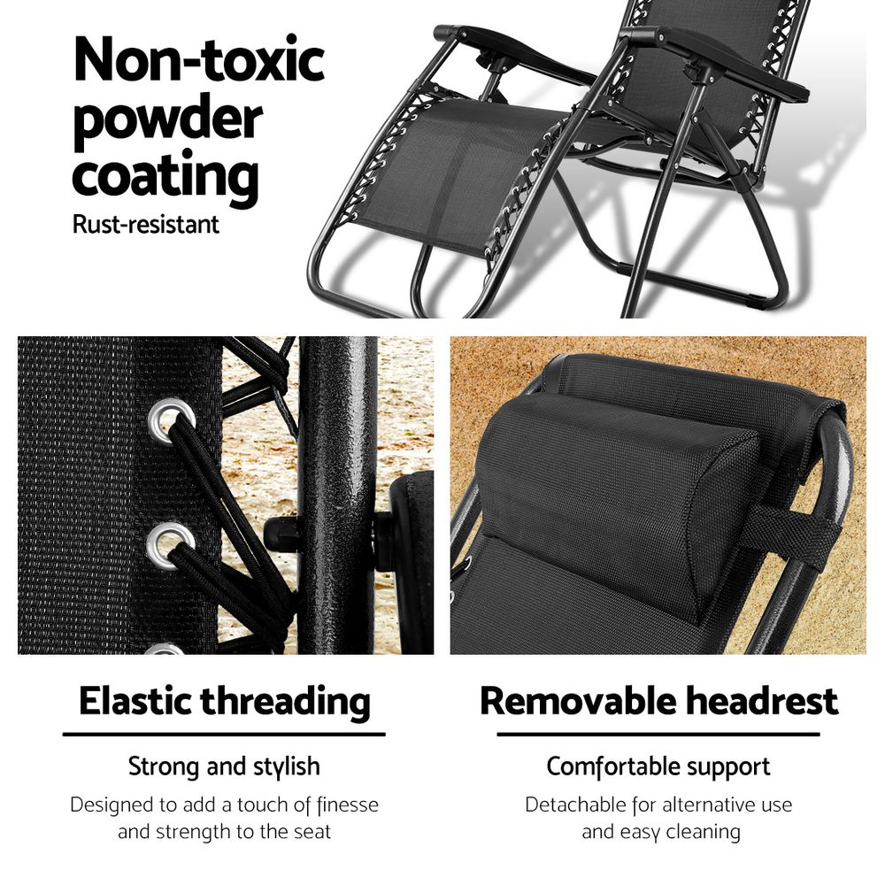 Outdoor Chairs: Gardeon Zero Gravity Chair Folding Outdoor Recliner Adjustable Sun Lounge Camping Black