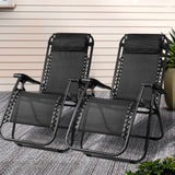Outdoor Chairs: Gardeon 2PC Zero Gravity Chair Folding Outdoor Recliner Adjustable Sun Lounge Camping Black