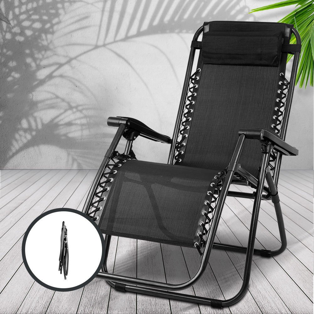 Outdoor Chairs: Gardeon 2PC Zero Gravity Chair Folding Outdoor Recliner Adjustable Sun Lounge Camping Black
