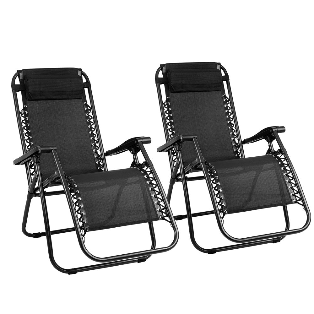 Outdoor Chairs: Gardeon 2PC Zero Gravity Chair Folding Outdoor Recliner Adjustable Sun Lounge Camping Black