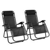 Outdoor Chairs: Gardeon 2PC Zero Gravity Chair Folding Outdoor Recliner Adjustable Sun Lounge Camping Black