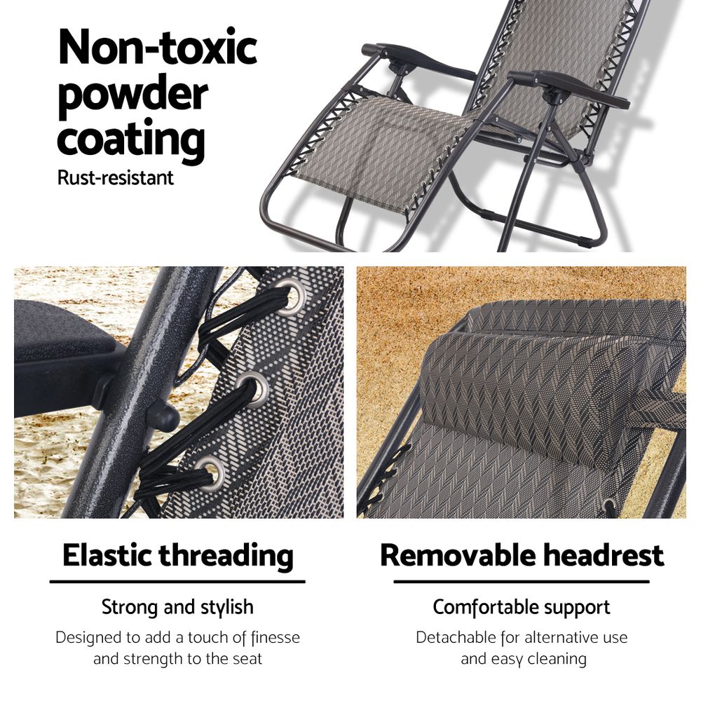 Outdoor Chairs: Gardeon Zero Gravity Chair Folding Outdoor Recliner Adjustable Sun Lounge Camping Grey