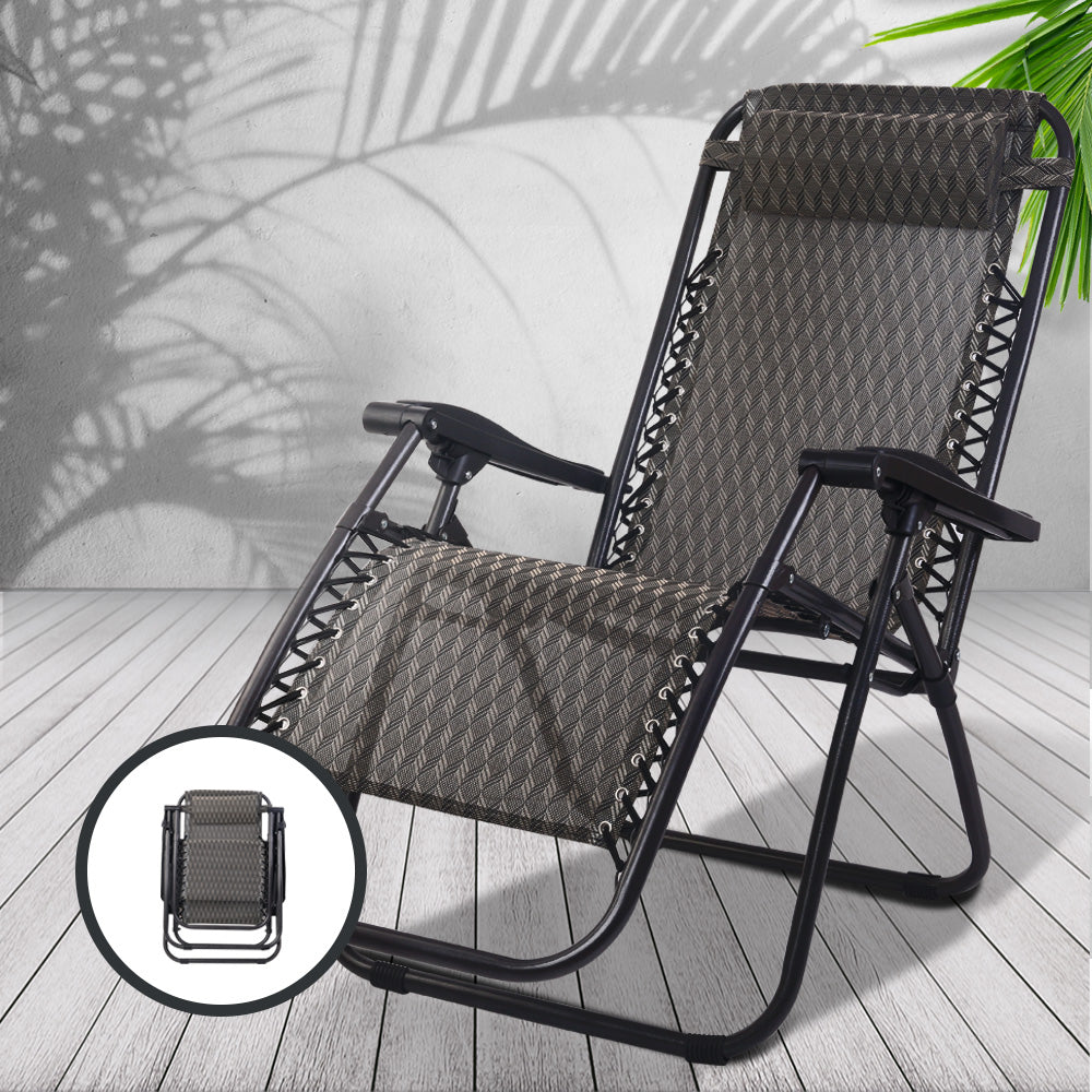 Outdoor Chairs: Gardeon Zero Gravity Chair Folding Outdoor Recliner Adjustable Sun Lounge Camping Grey