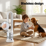 Electric Heaters: Devanti Bladeless Tower Fan Heater and Cooler 2in1 Portable Oscillation Fan for Bedroom Room Office Use White
