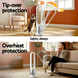 Electric Heaters: Devanti Bladeless Tower Fan Heater and Cooler 2in1 Portable Oscillation Fan for Bedroom Room Office Use White