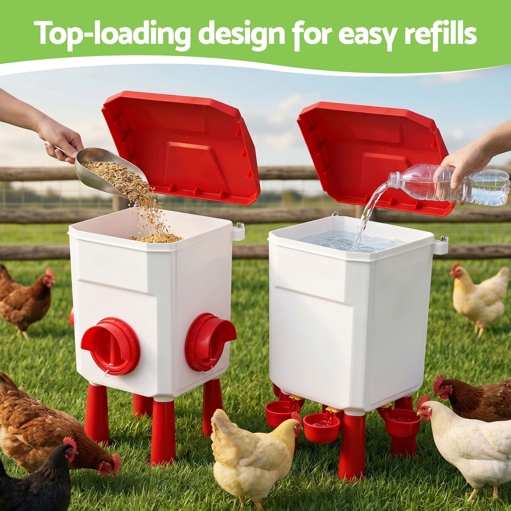Giantz 12kg Chicken Feeder and 11L Waterer Set Large Capacity Poultry Drinker Kit
