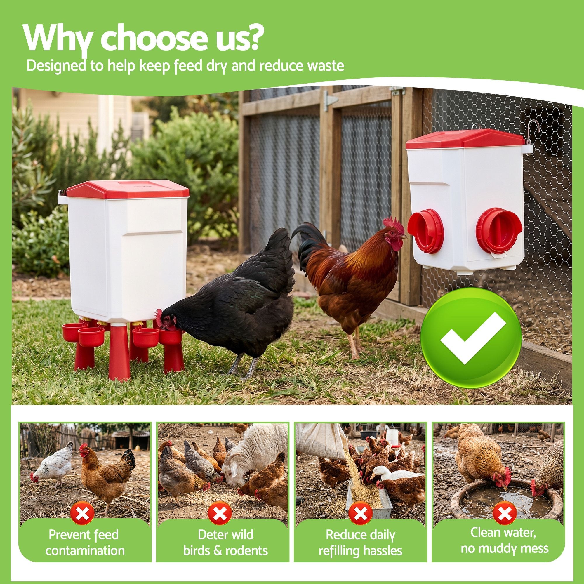 Giantz 12kg Chicken Feeder and 11L Waterer Set Large Capacity Poultry Drinker Kit