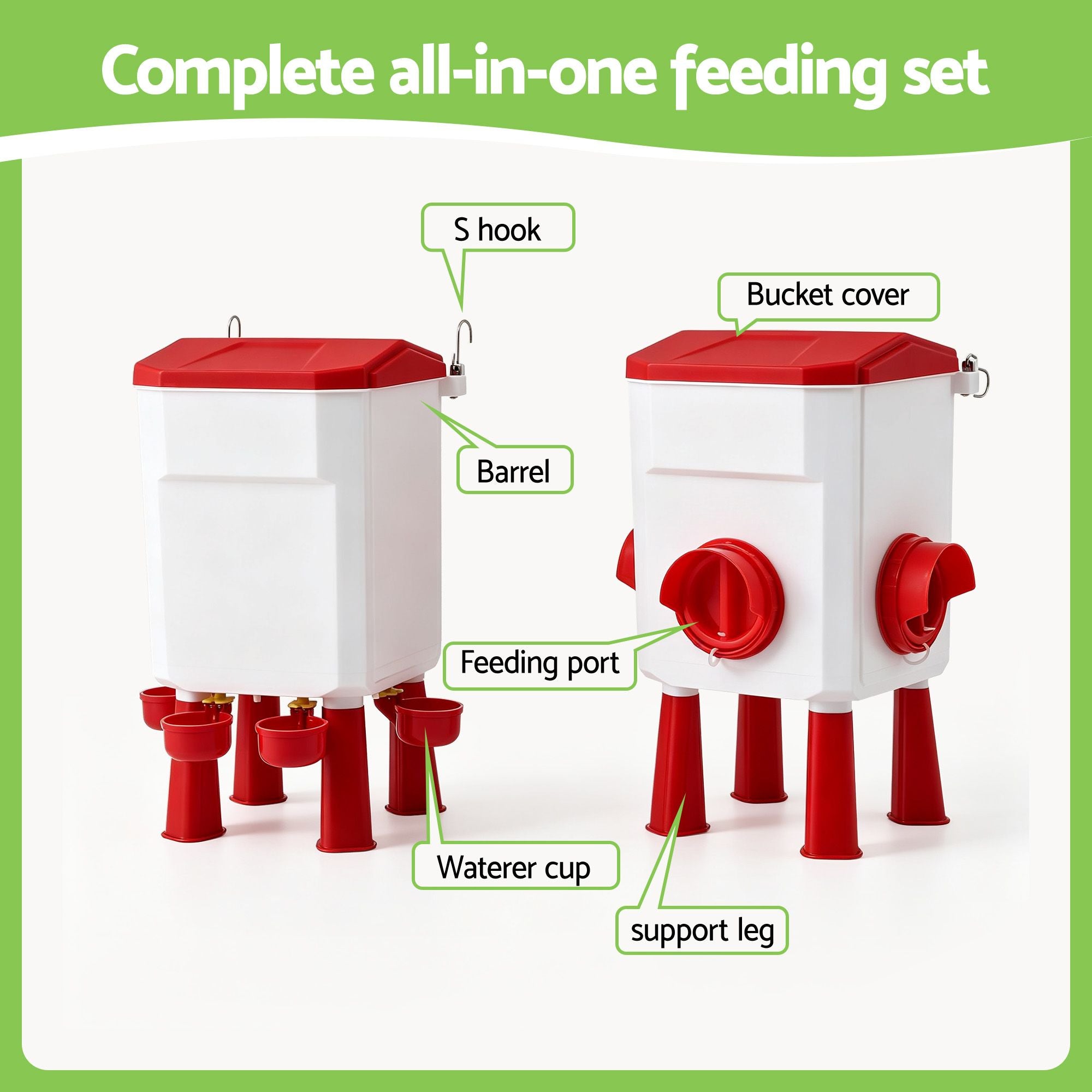 Giantz 12kg Chicken Feeder and 11L Waterer Set Large Capacity Poultry Drinker Kit
