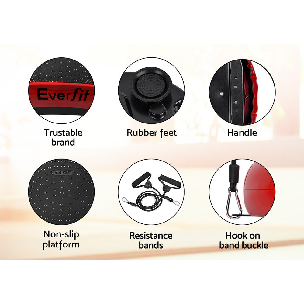 Vibration Exercise Machines: Everfit Vibration Machine Platform Resistance Rope Home Fitness Dark Red