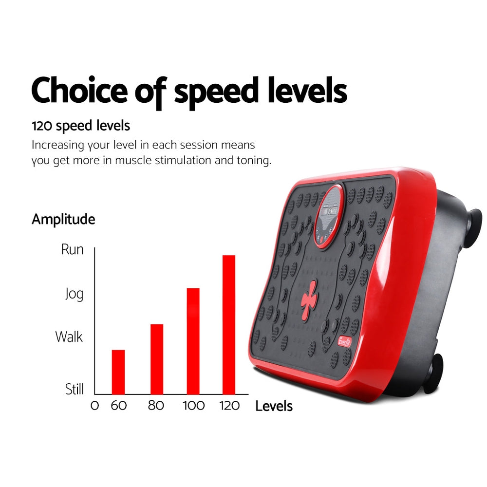 Vibration Exercise Machines: Everfit Vibration Machine Platform Vibrator with Resistance Rope Home Gym Red