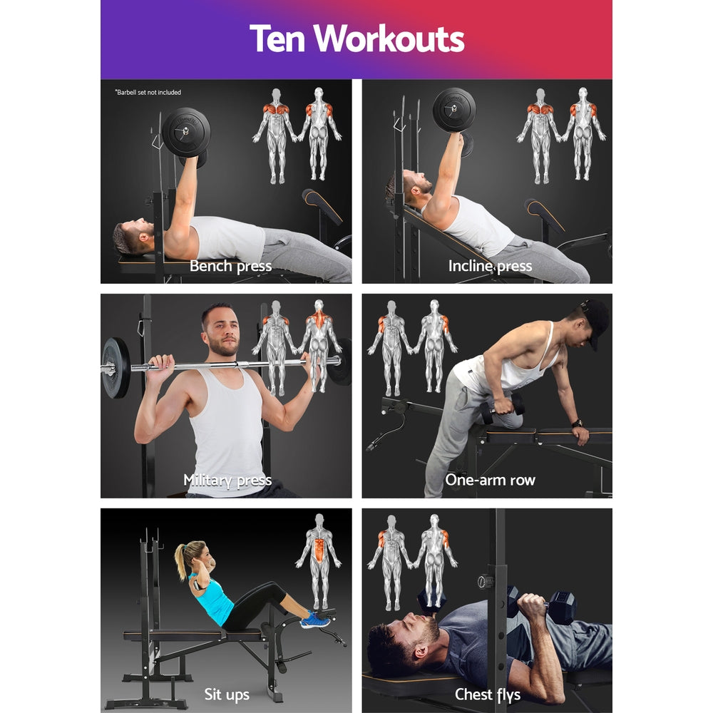 Exercise Benches: Everfit Weight Bench 10 in 1 Bench Press Home Gym Station 330kg Capacity