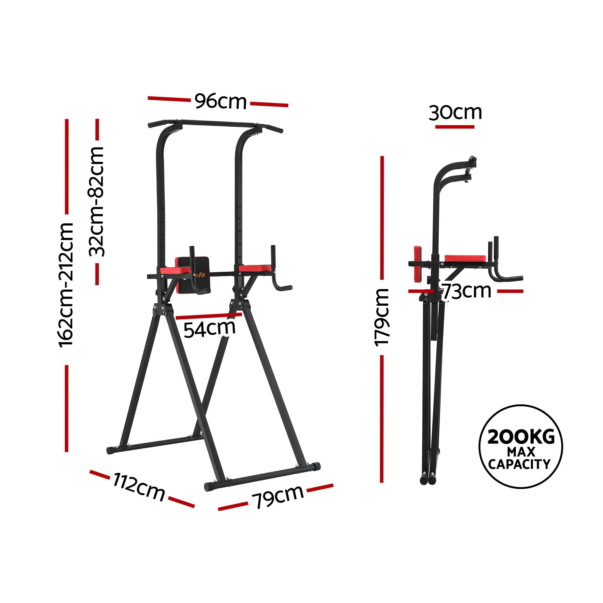 Weightlifting Machines & Racks: Everfit Chin Up Tower Pull Up Station Adjustable Dip Station Folding Home Gym Black