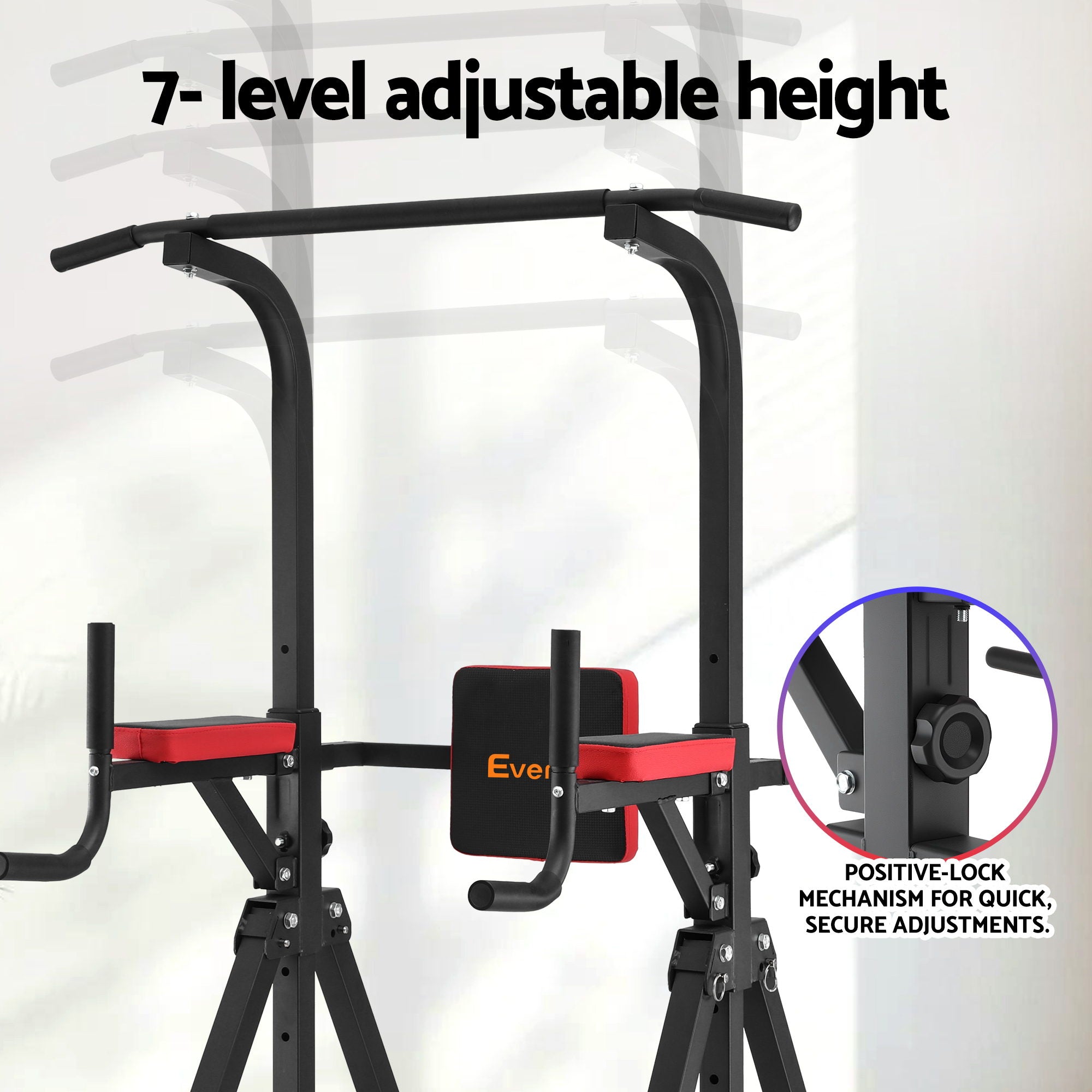Weightlifting Machines & Racks: Everfit Chin Up Tower Pull Up Station Adjustable Dip Station Folding Home Gym Black