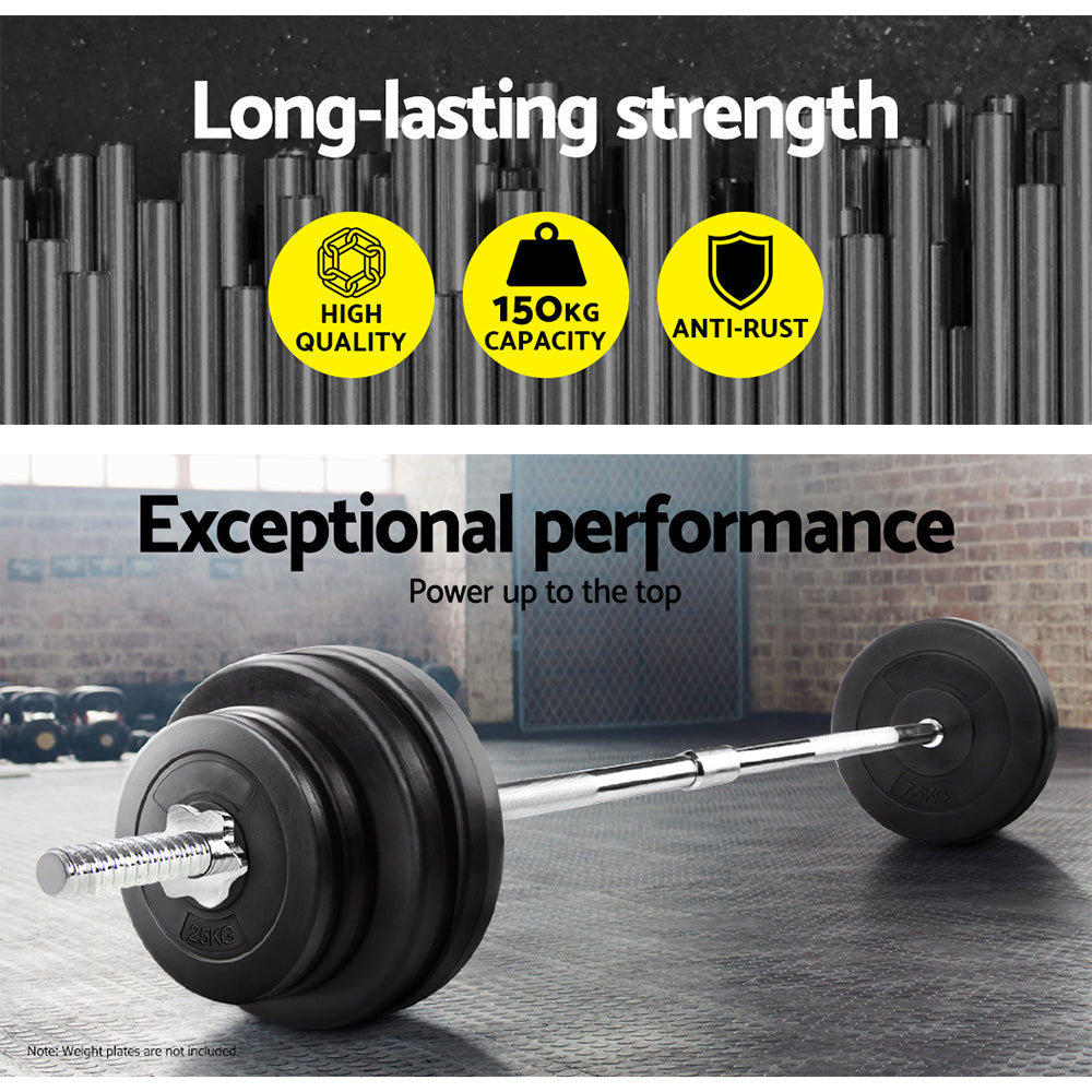Free Weights: Everfit 168CM 5.5FT Barbell Bar Fitness Weight Plates Dumbbells Row