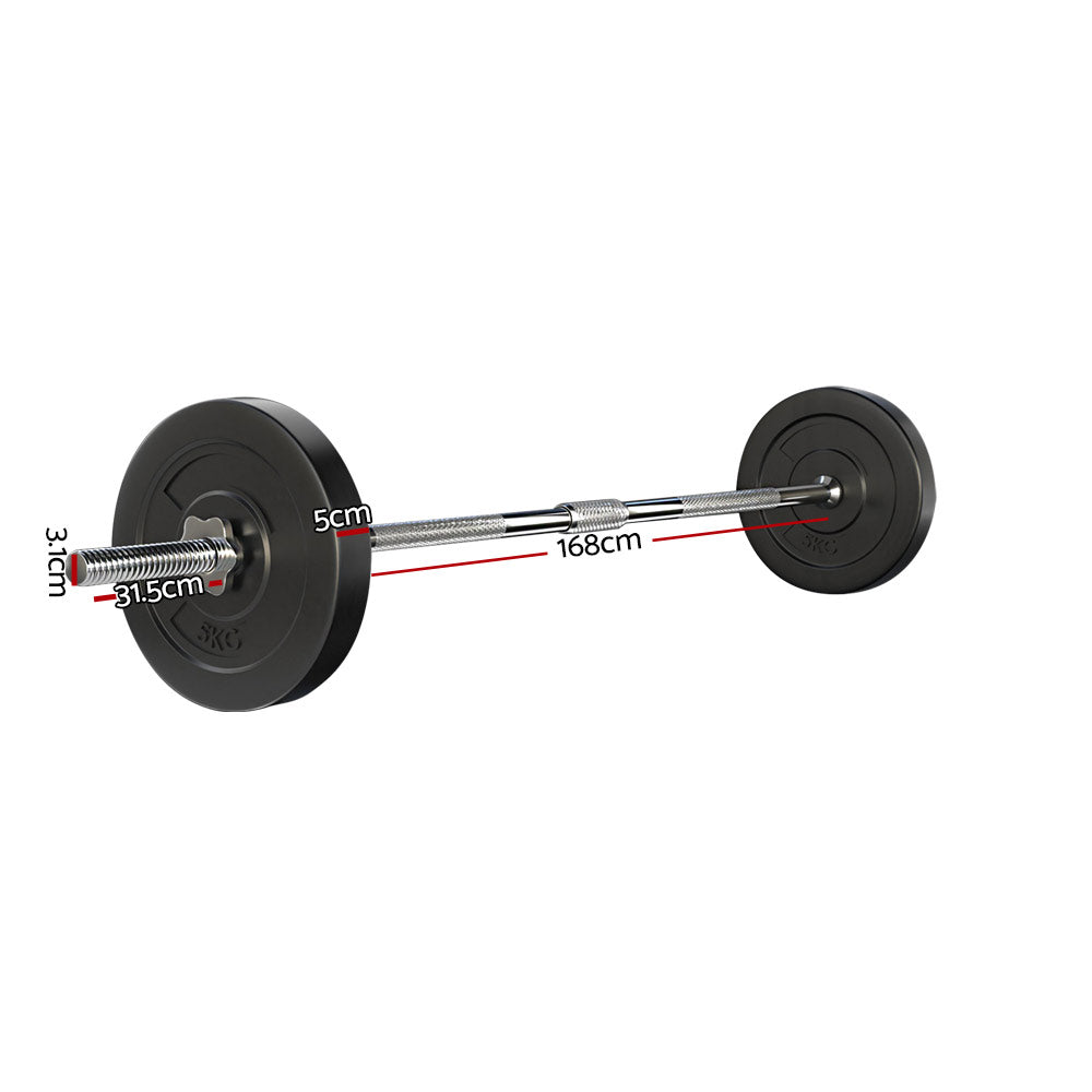 Exercise Benches: Everfit 18kg Barbell Set Weight Plates Bar Lifting Bench 168cm