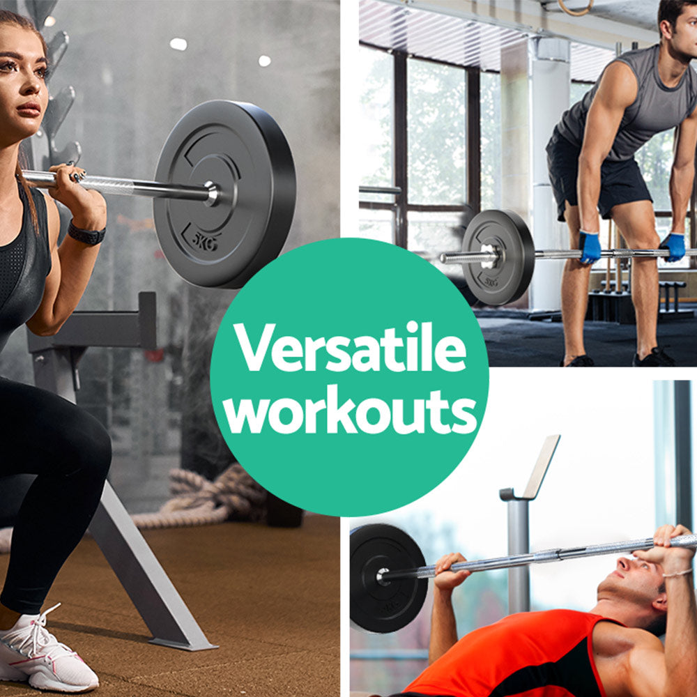 Exercise Benches: Everfit 18kg Barbell Set Weight Plates Bar Lifting Bench 168cm