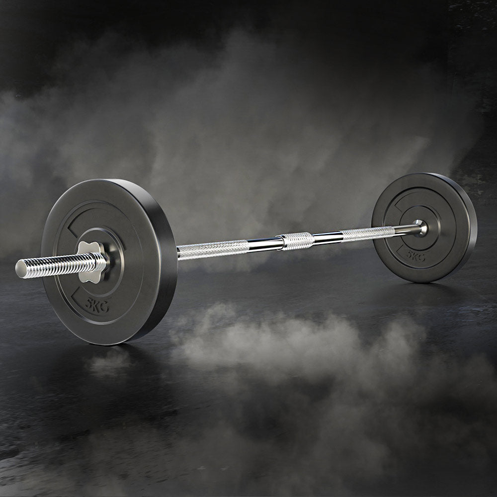 Exercise Benches: Everfit 18kg Barbell Set Weight Plates Bar Lifting Bench 168cm