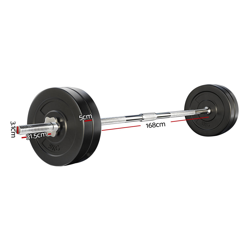 Exercise Benches: Everfit 28kg Barbell Set Weight Plates Bar Lifting Bench 168cm