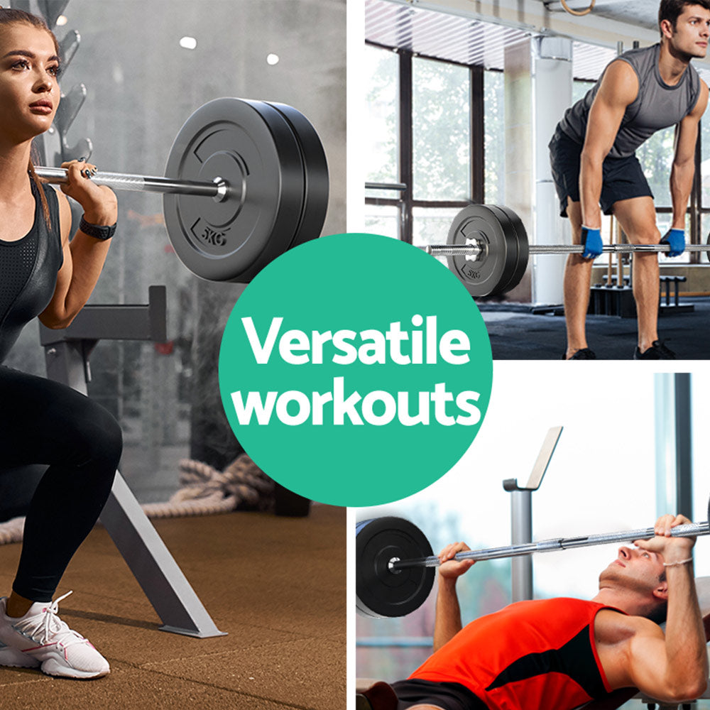 Exercise Benches: Everfit 28kg Barbell Set Weight Plates Bar Lifting Bench 168cm