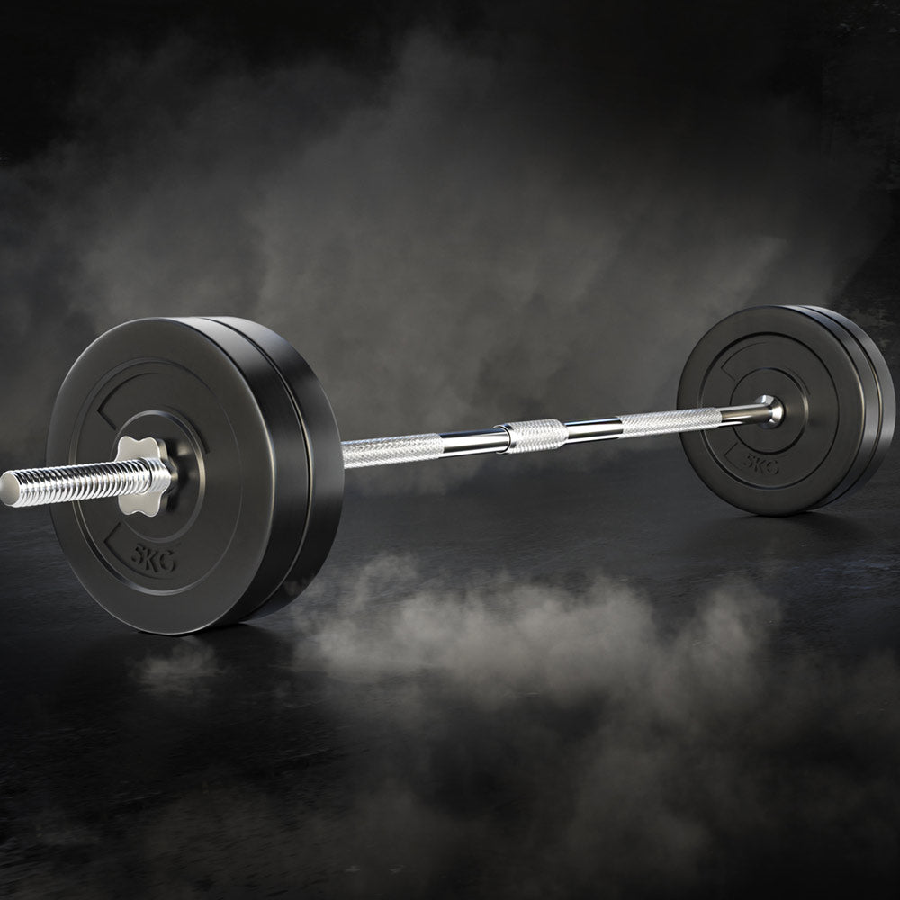 Exercise Benches: Everfit 28kg Barbell Set Weight Plates Bar Lifting Bench 168cm
