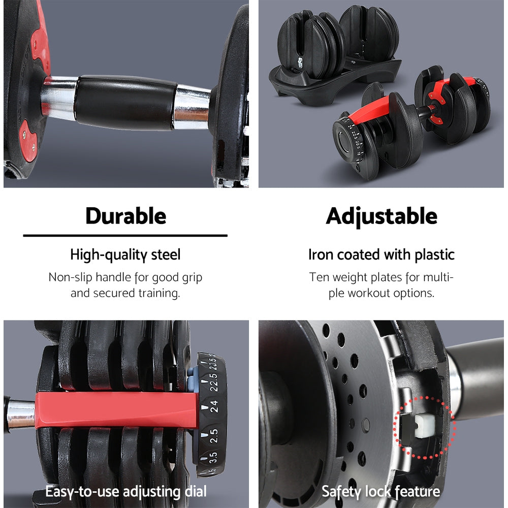 Free Weights: Everfit 24kg Dumbbells Adjustable Dumbbell Weight Plates Home Gym