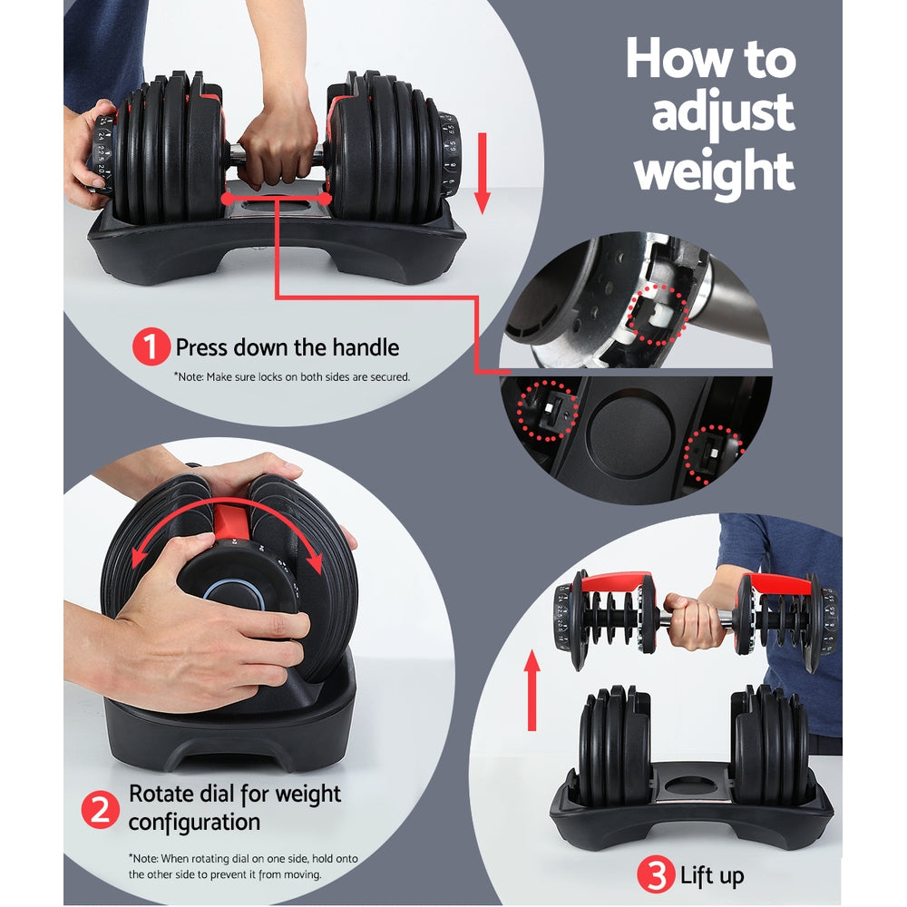 Free Weights: Everfit 24kg Dumbbells Adjustable Dumbbell Weight Plates Home Gym