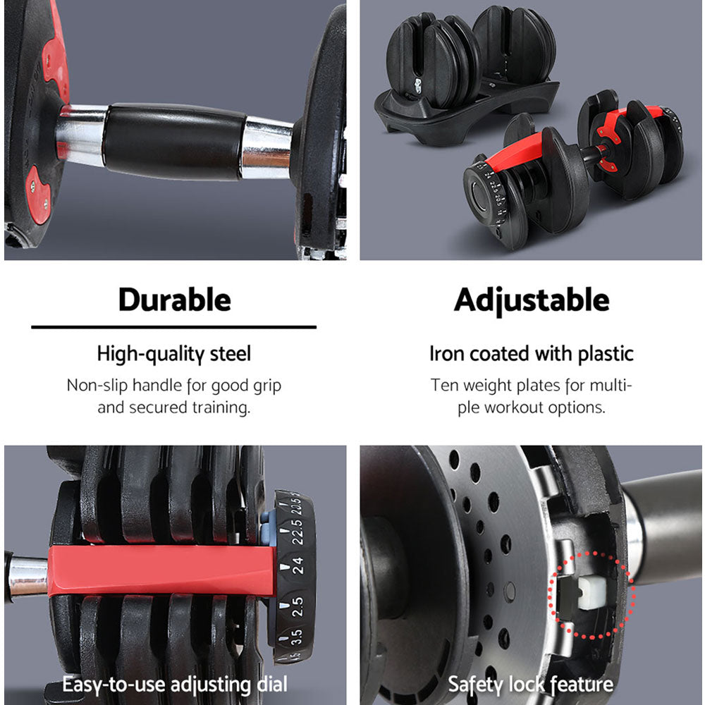 Free Weights: Everfit 24kg Dumbbells Adjustable Dumbbell Weight Plates Home Gym 2pcs