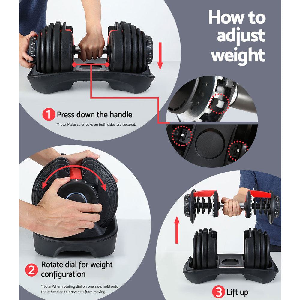 Free Weights: Everfit 24kg Dumbbells Adjustable Dumbbell Weight Plates Home Gym 2pcs